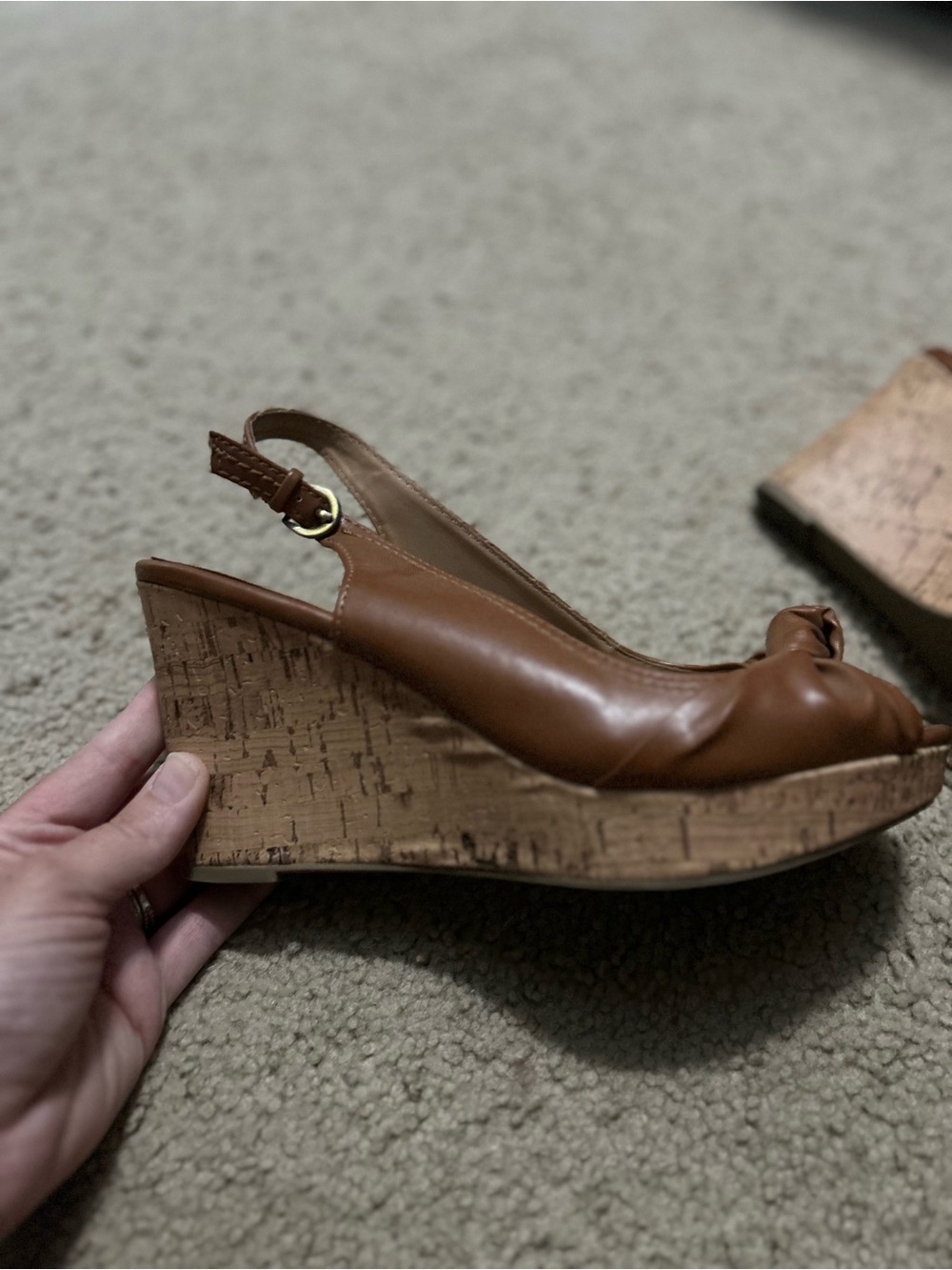 Apt. 9 Tan Leather Knot Toe Cork Wedge Slingback